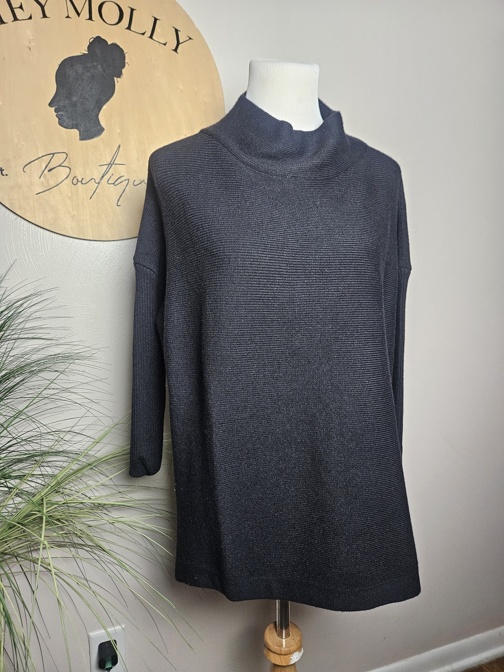 Women's Black Mock Neck Tunic Sweater
